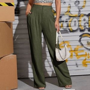 Classic Linen Wide Leg Pockets Pants Trousers